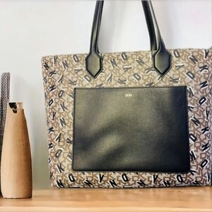 NWT DKNY Signature Monogram Large Tote Satchel Bag Brown Black White